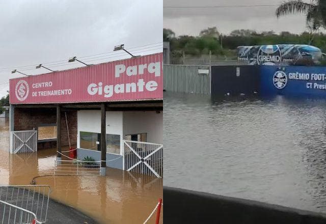 Centros de treinamento de Grêmio e Inter alagam com cheia do Rio Guaíba