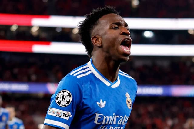 Real vence Benfica, pela Champions, em jogo marcado por golaço de Vini Jr