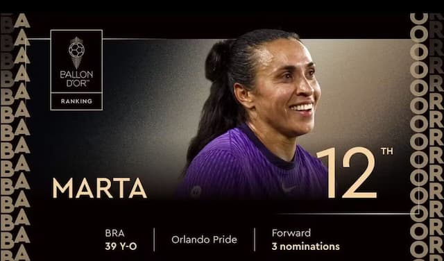Marta fica fora do top-10 da Bola de Ouro 2025
