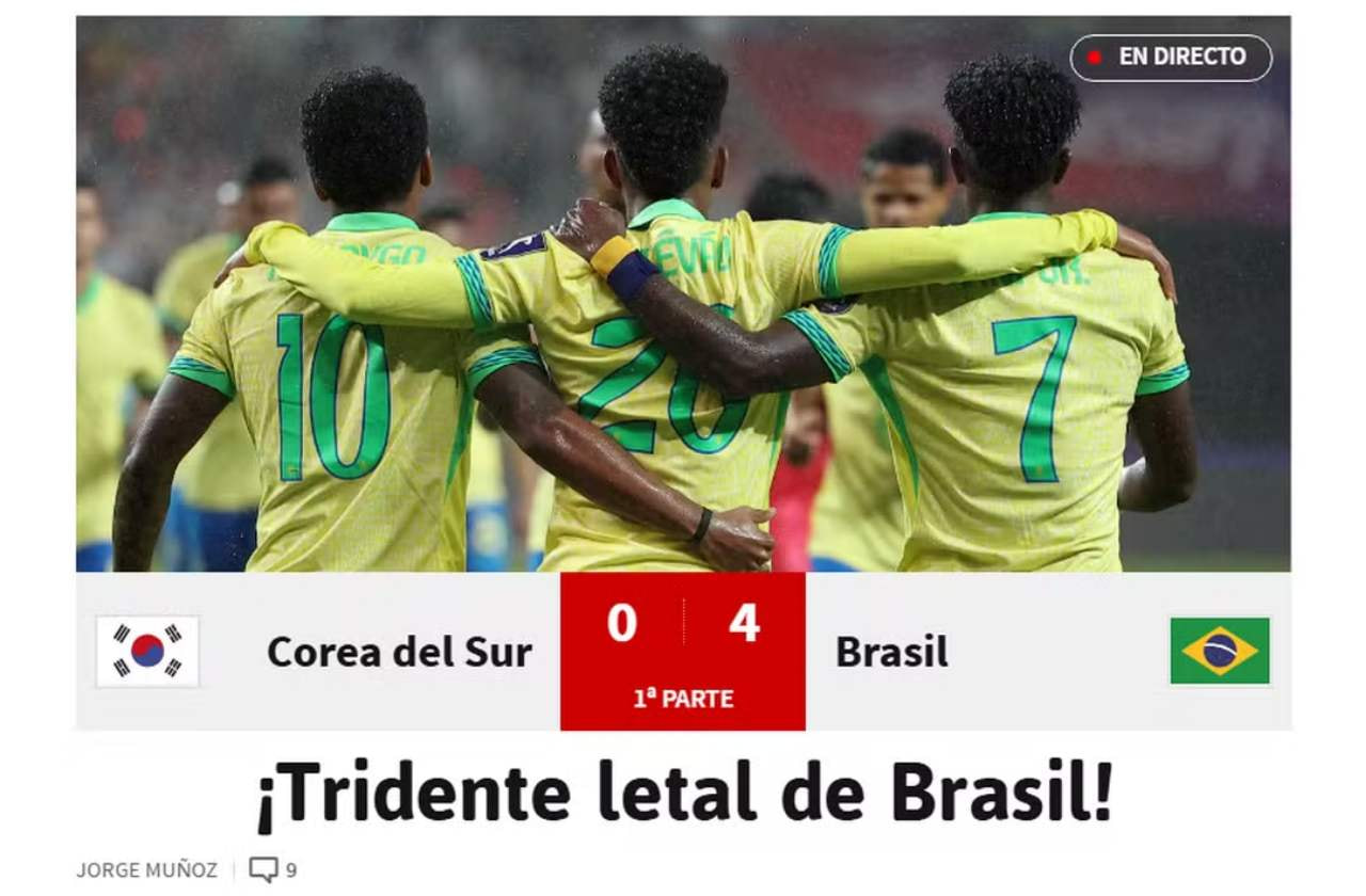 Imagem da noticia Imprensa estrangeira enaltece trio de ataque do Brasil em goleada sobre a Coreia do Sul