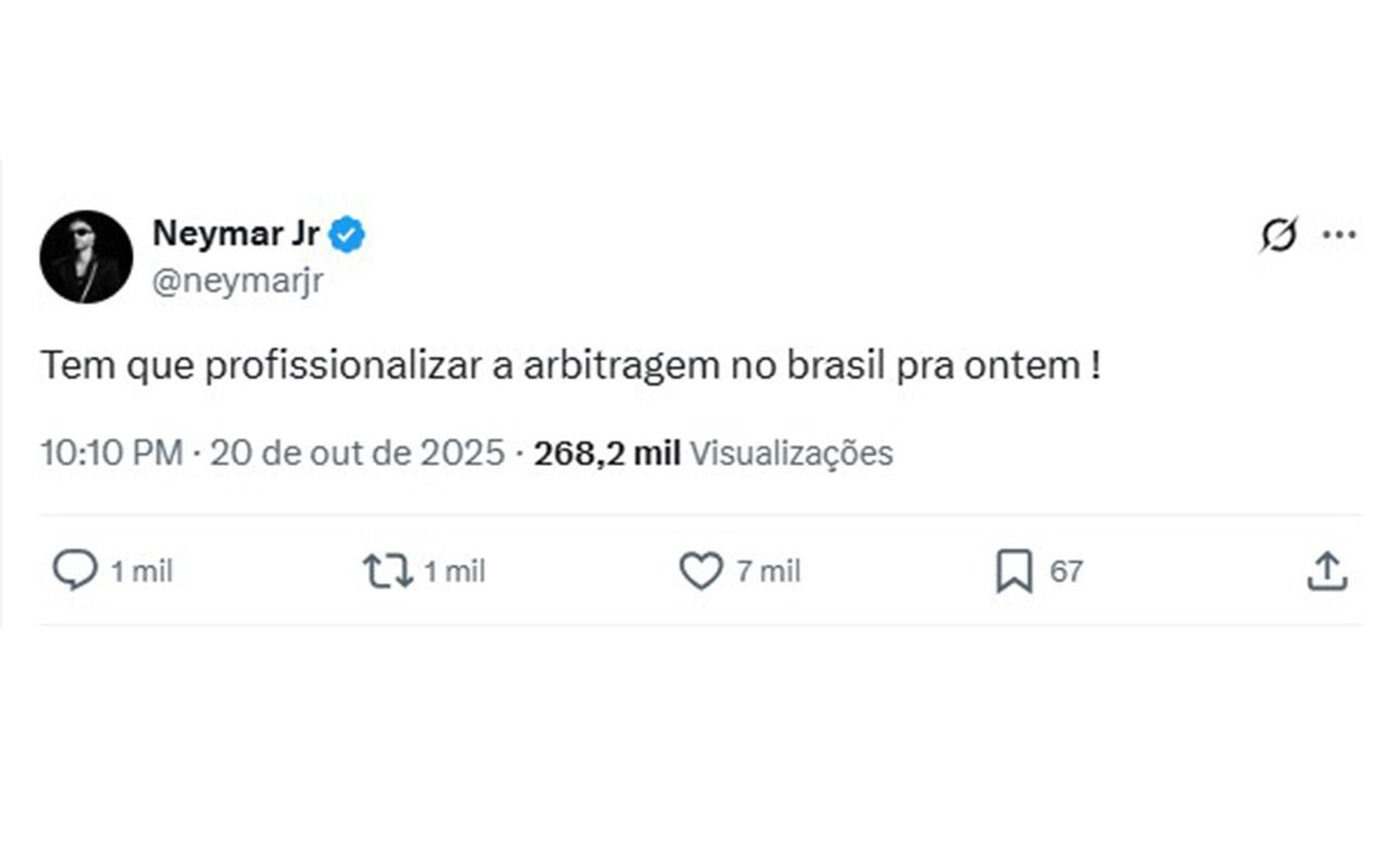 Imagem da noticia Neymar protesta contra a arbitragem depois de pênalti marcado contra o Santos