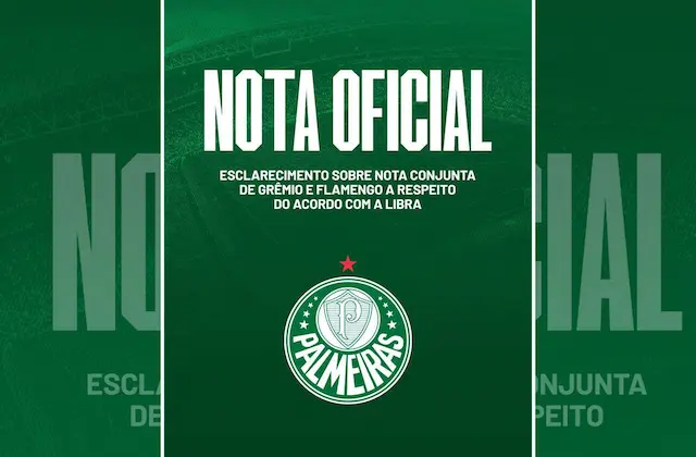 Palmeiras rebate Grêmio e Flamengo e chama nota da dupla de “mentirosa” Palmeiras rebate Grêmio e Flamengo e chama nota da dupla de “mentirosa”