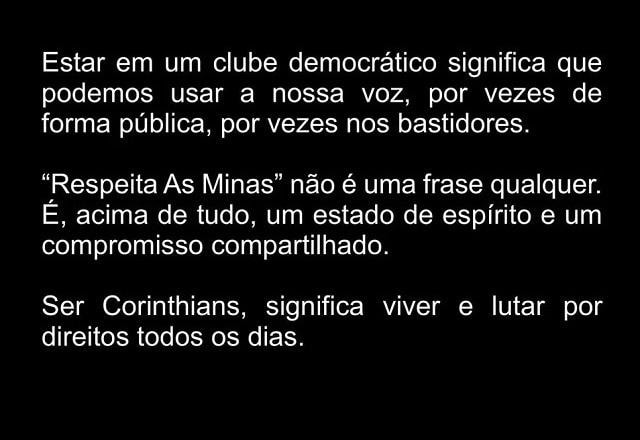 Imagem da noticia Jogadoras do Corinthians defendem movimento "Respeita as Minas"