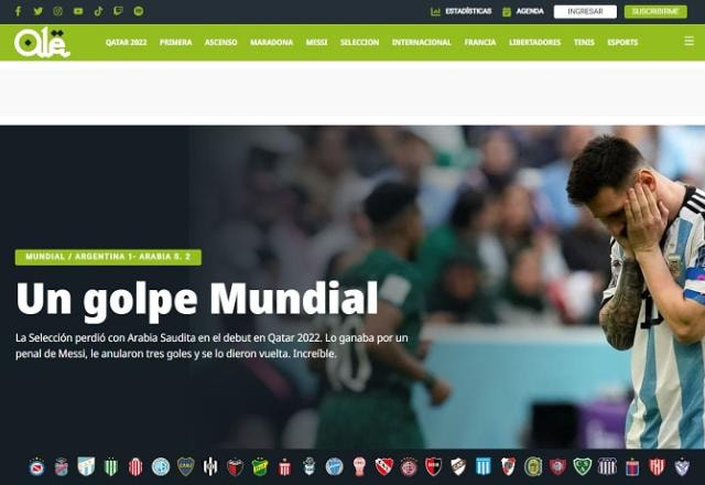 Imagem da noticia Jornais argentinos lamentam derrota para a Arábia Saudita: "Baque histórico"