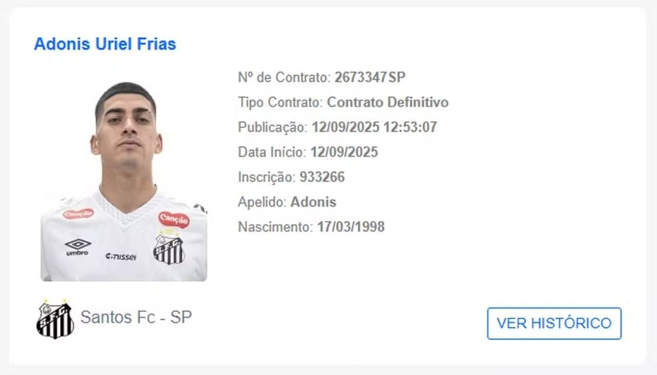 Imagem da noticia Adonis Frías é regularizado e pode estrear pelo Santos