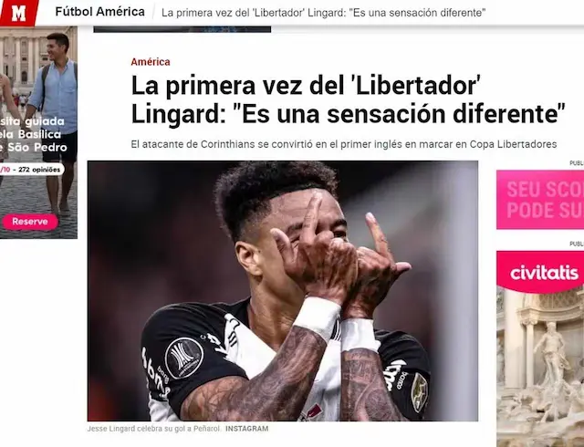 Jornal espanhol exalta início de Lingard no Corinthians: “Libertador” Jornal espanhol exalta início de Lingard no Corinthians: “Libertador”