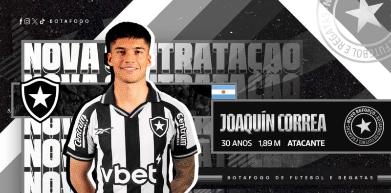 Imagem da noticia Botafogo fecha com Joaquín Correa e chega ao quinto reforço para o Mundial
