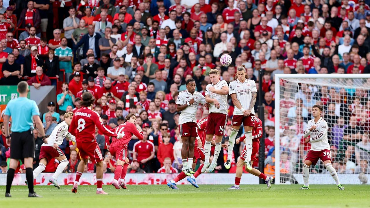 Imagem da noticia Szoboszlai faz pintura de falta, e Liverpool vence Arsenal